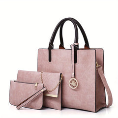 Vintage PU Leather Tote Bag Set with Crossbody Bag & Coin Purse