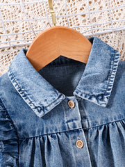 Girls Ruffle Trim Denim Jacket Top for Street Going Out