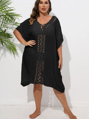  Sexy Cover Up Women's Plus Contrast Crochet Batwing Sleeve V Neck