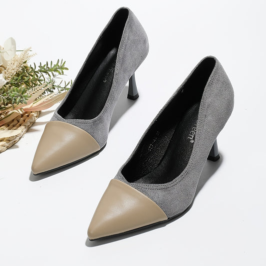 Women's Cap Toe High Heels Pointed Toe Slip On Stilettos Office Work Pumps