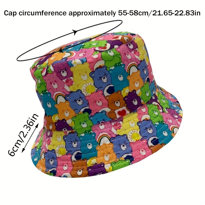 Bear Print Bucket Hat Cartoon Basin Hat Casual Fisherman Cap For Women