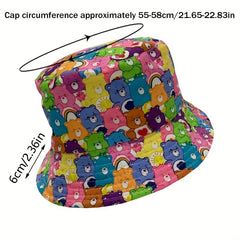 Bear Print Bucket Hat Cartoon Basin Hat Casual Fisherman Cap For Women