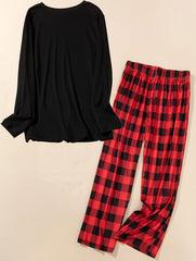  Lounge Set Women's Plus Letter & Heart Print Tee & Plaid Pants Pajamas