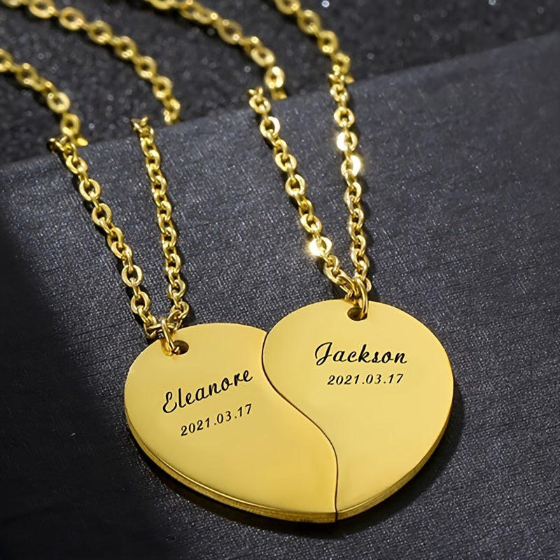 Personalized Engraved Name Couple Necklace Stainless Steel