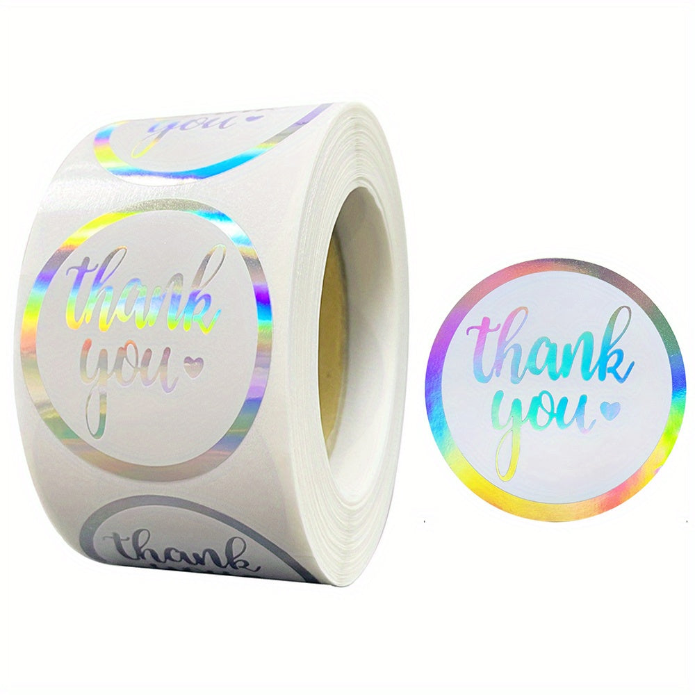 500pcs Rainbow Laser Thank You Stickers 2.54 cm for Gift Packaging Sealing