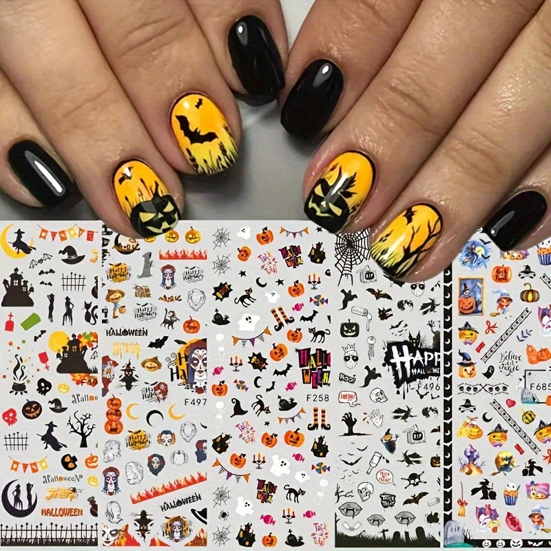 Halloween Nail Art Stickers Decals Ghost Pumpkin Witch Self Adhesive