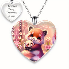 Heart Shaped Raccoon Crystal Pendant Necklace for Christmas Banquet
