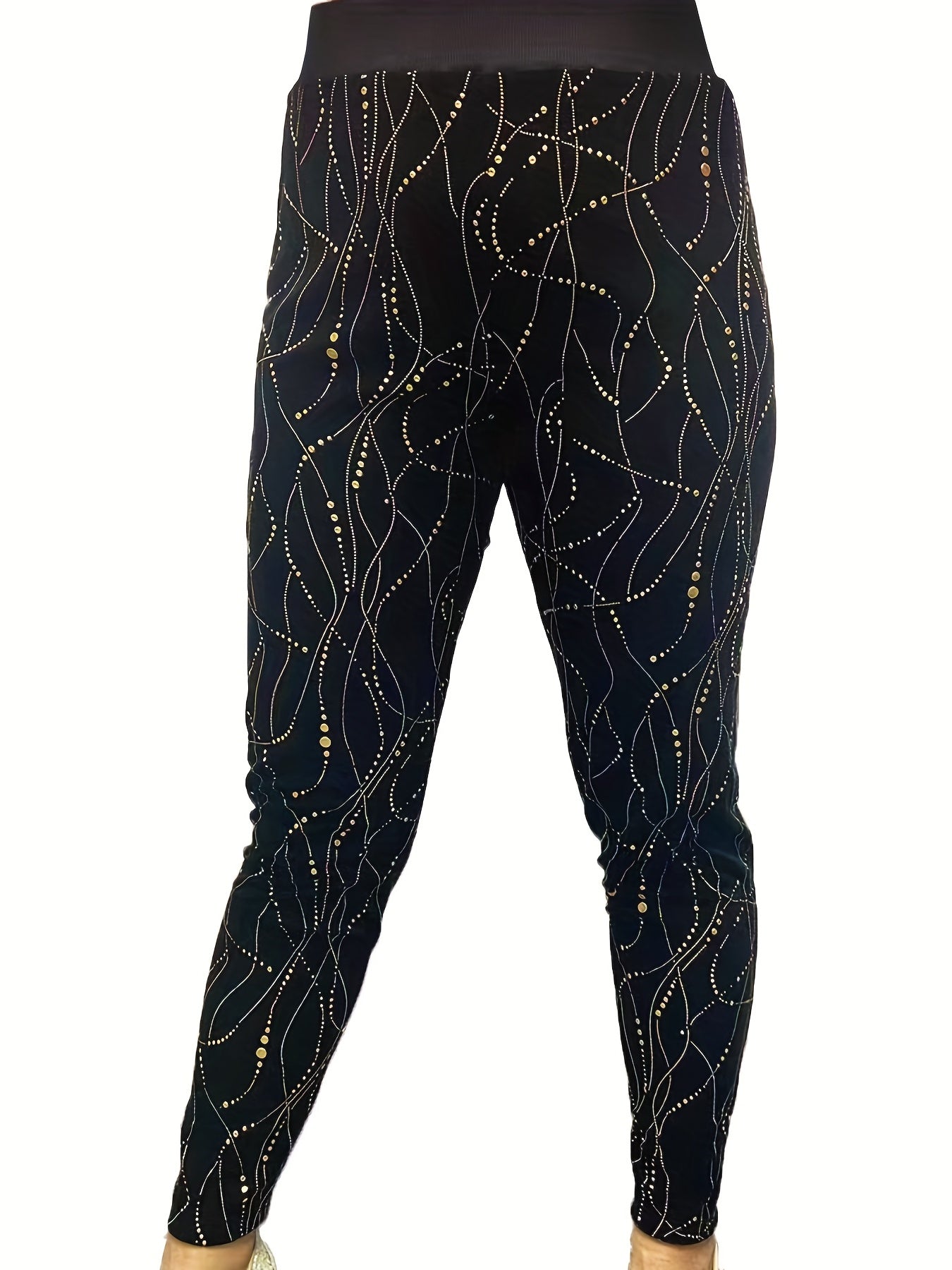  Sporty Leggings Women's Golden Dot Print High Rise Skinny Leggings