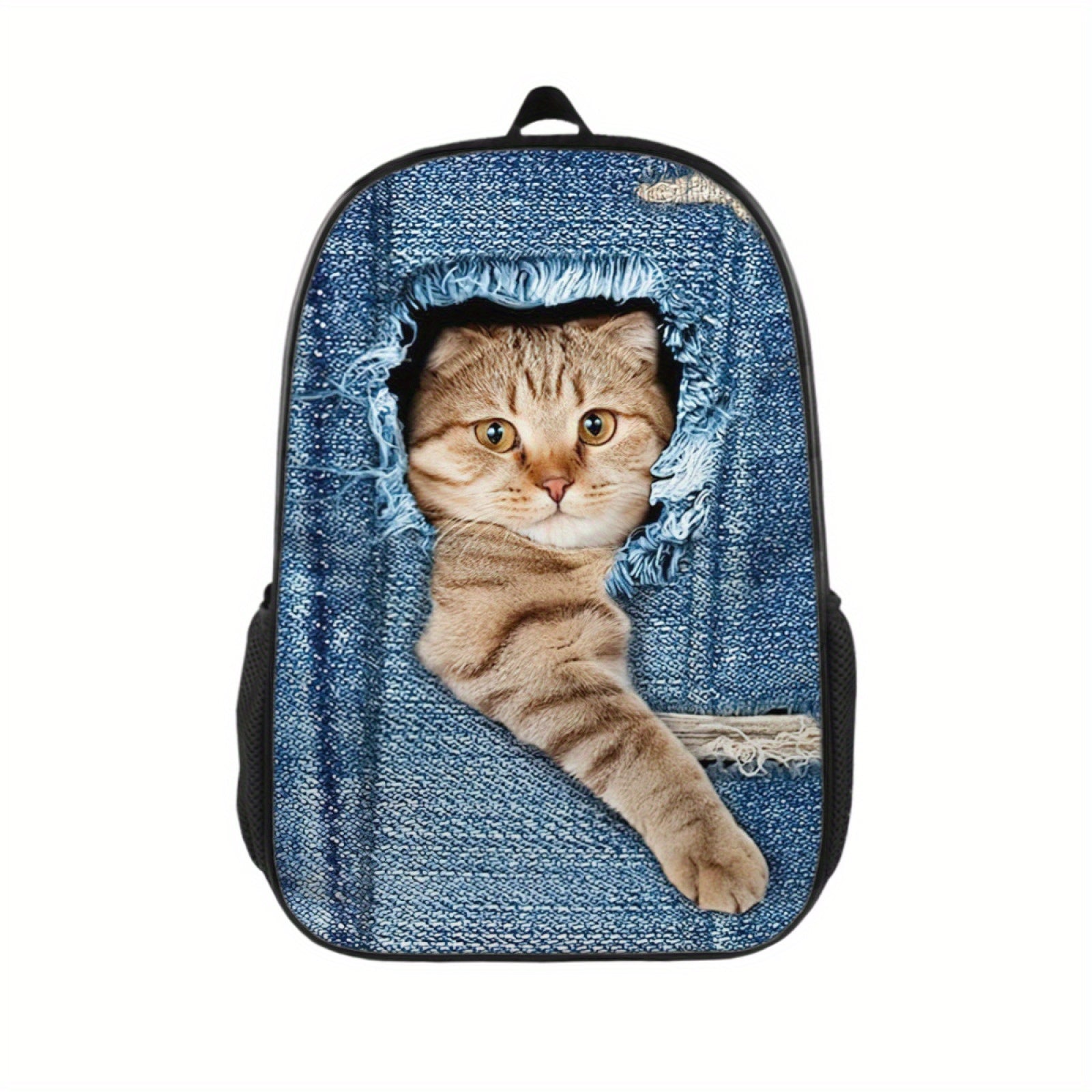 Creative Dog Cat Denim Printed Backpack for Kids Boys Girls