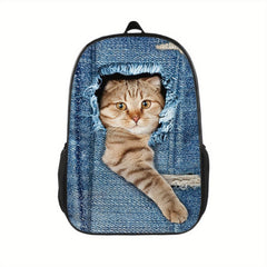 Creative Dog Cat Denim Printed Backpack for Kids Boys Girls