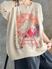  Women's Cartoon Figure Print Sweater Long Sleeve Pullover