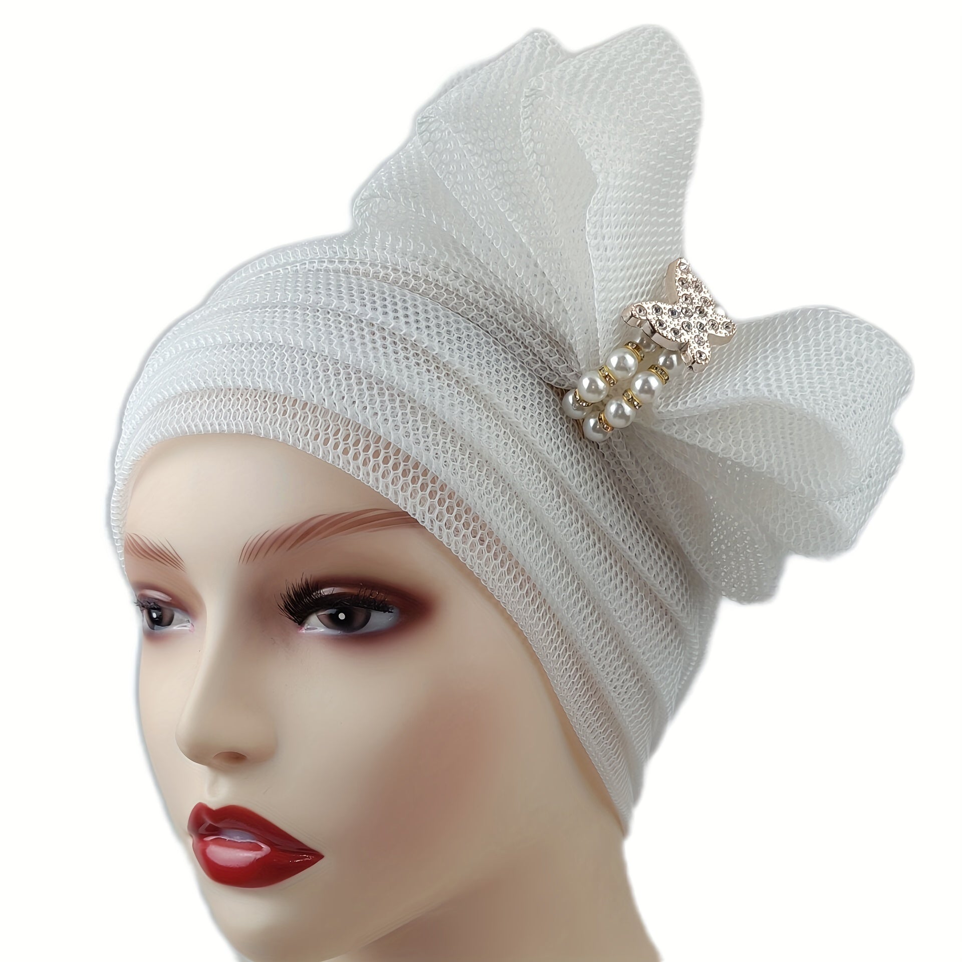 Bowknot Mesh Turban Cap Elastic Head Wrap Chemo Hats