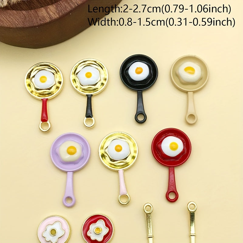 11pcs Enamel Poached Eggs Pan Charms for DIY Earrings Bracelet Pendants