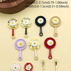 11pcs Enamel Poached Eggs Pan Charms for DIY Earrings Bracelet Pendants