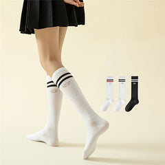6 Pairs Striped Calf Socks College Style Women's Knee High Stockings