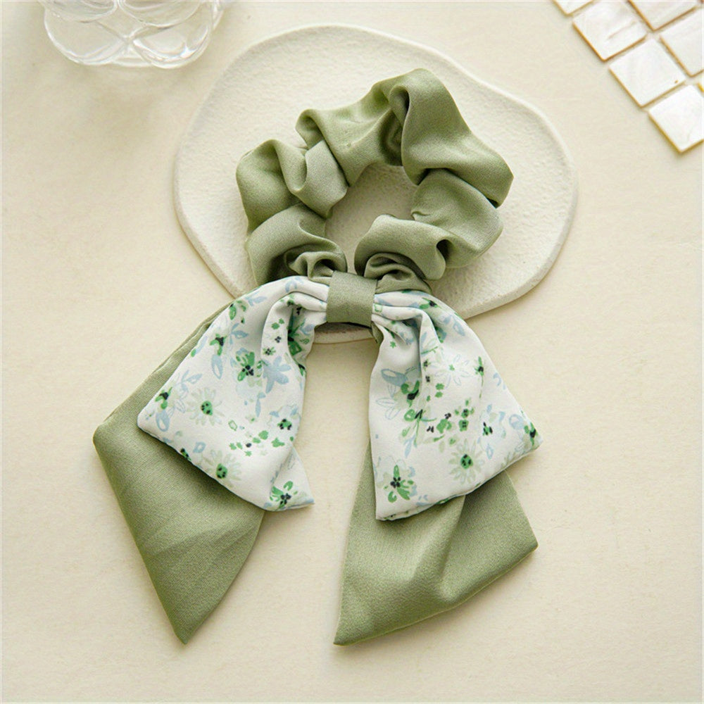 Floral Bow Hair Tie Scrunchie Ponytail Band Hair Accessories