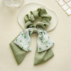 Floral Bow Hair Tie Scrunchie Ponytail Band Hair Accessories
