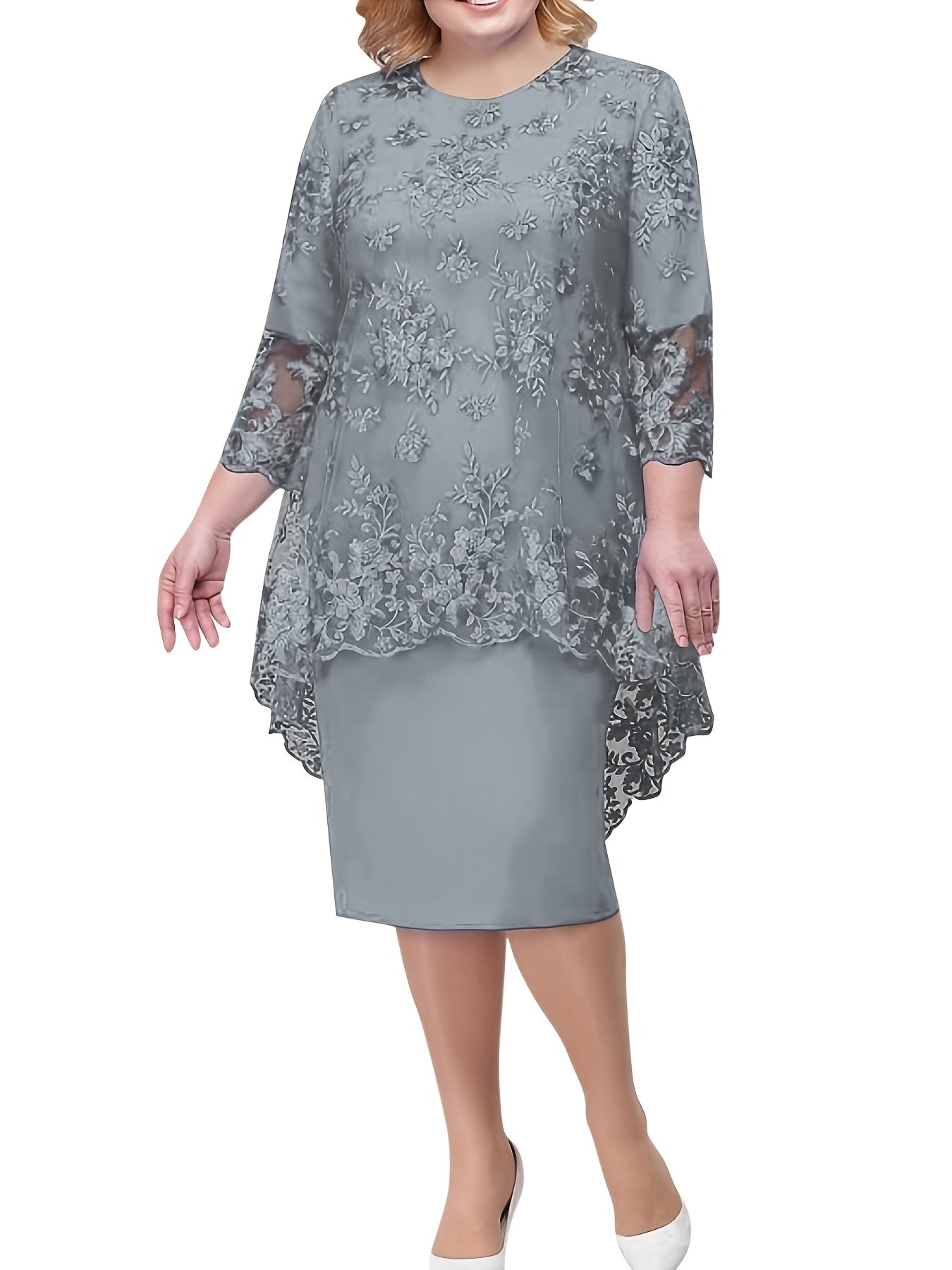  Formal Dress Women's Plus Floral Jacquard Mesh Fit Wedding