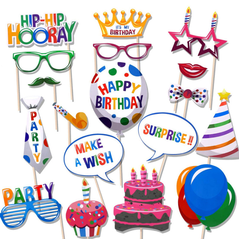 22pcs Happy Birthday Party Photo Props Party Favors Supplies for Kids Men Women