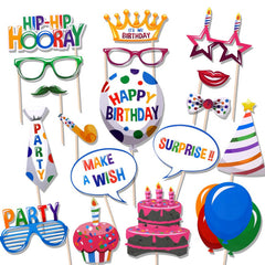 22pcs Happy Birthday Party Photo Props Party Favors Supplies for Kids Men Women