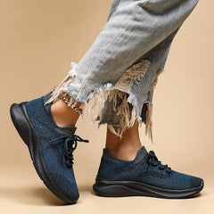Women's Breathable Woven Sneakers Lightweight Lace Up Shoes
