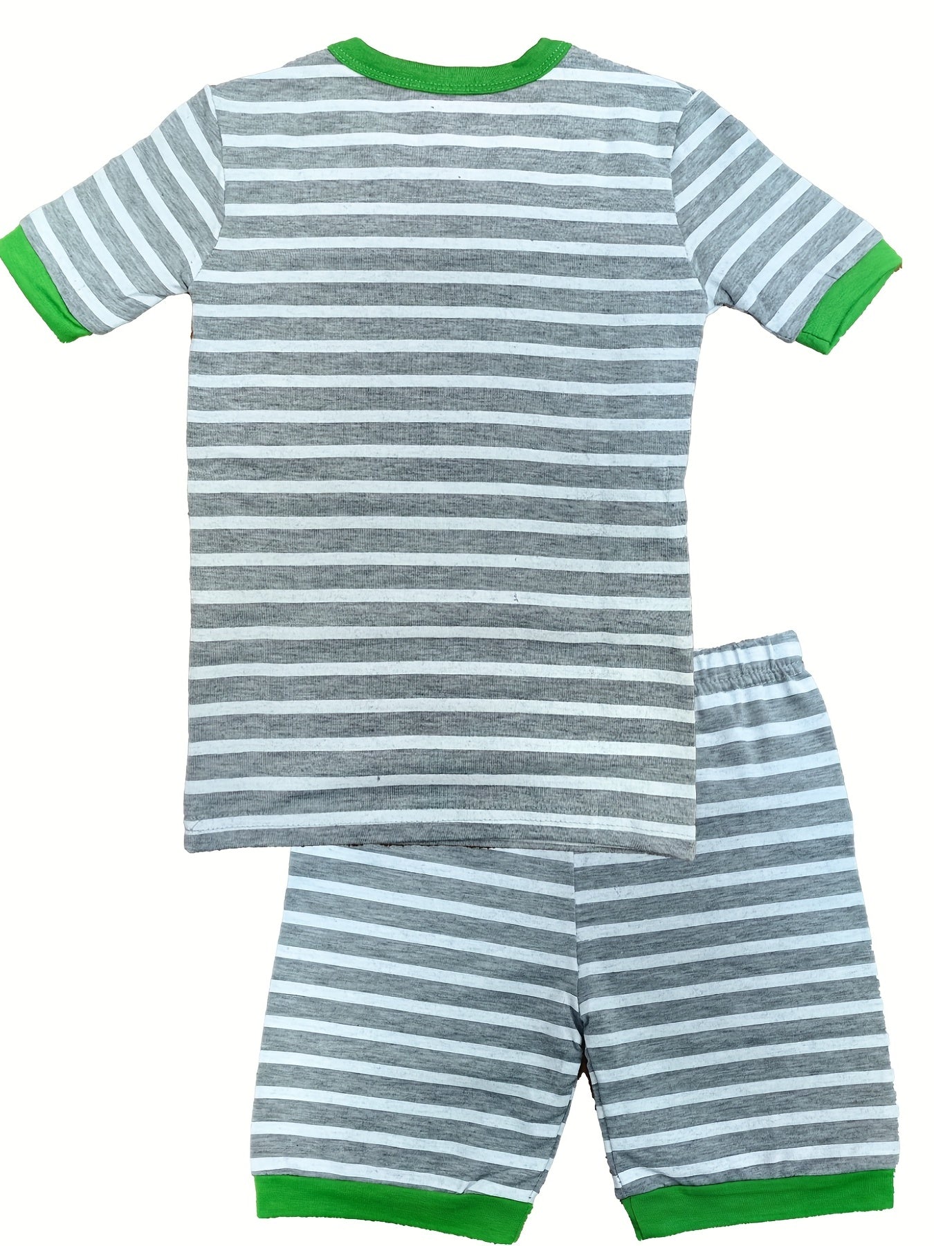 Boys Garbage Truck Print Striped Pajamas Set