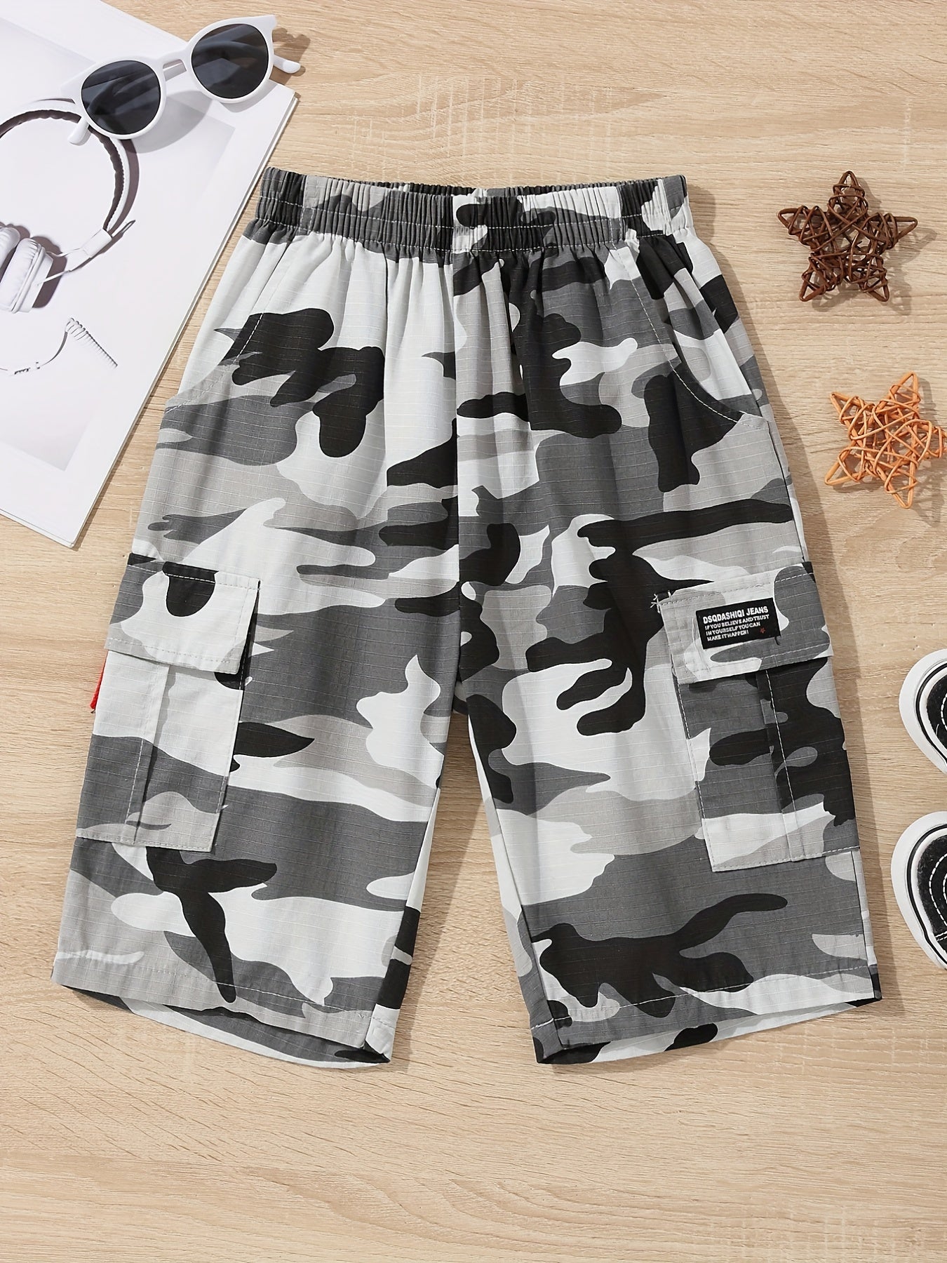 Boys Camo Cargo Shorts Elastic Waist Summer Clothes