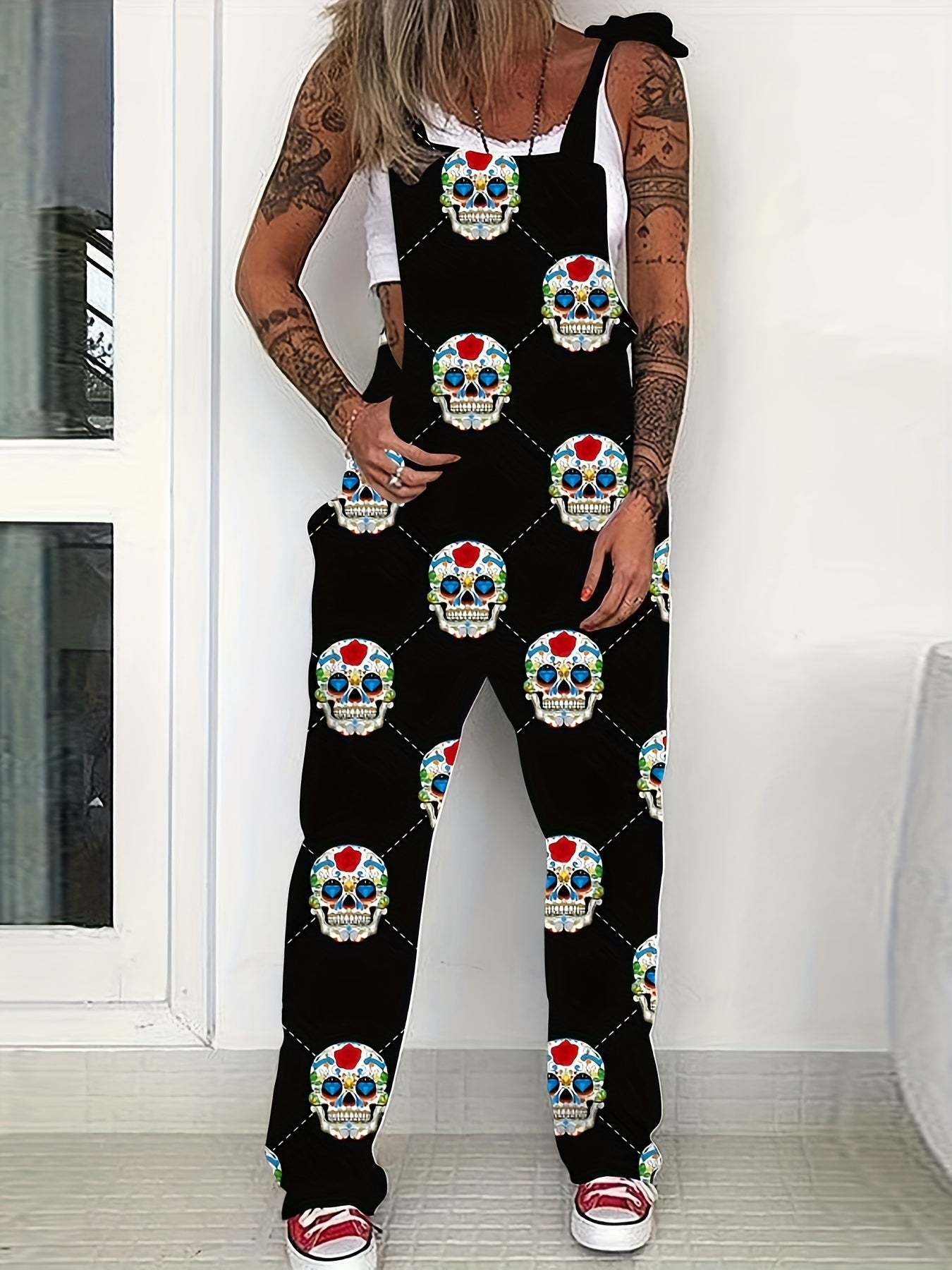 Gothic Skulls Print Rompers Casual Jumpsuit Women's Clothing