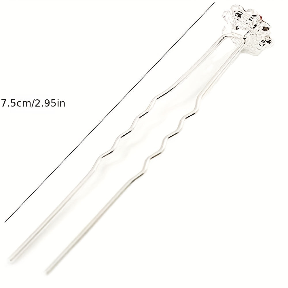 6pcs Rose & Rhinestone Hair Pins Bridal Wedding Headwear