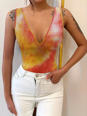 Tie Dye Plunging Neck Tank Top Casual Sleeveless Summer Women's Clothing