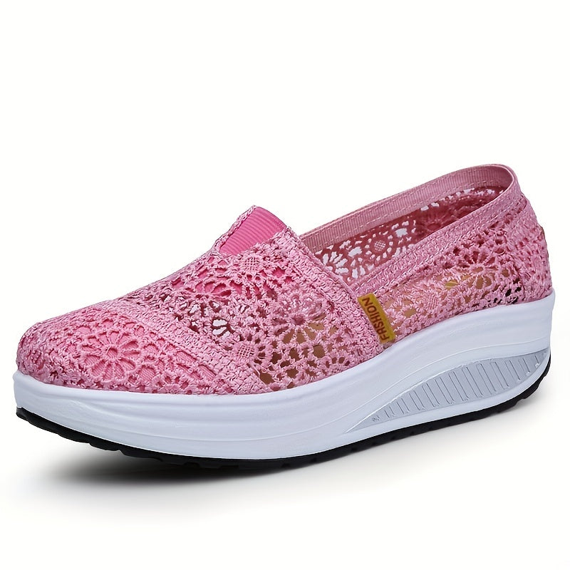 Women's Floral Lace Slip On Walking Shoes Thick Sole Summer Casual Sneakers