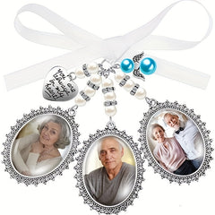 Alloy Photo Frame Pendant Silvery Frame Faux Pearl Rhinestone Satin Bowknot
