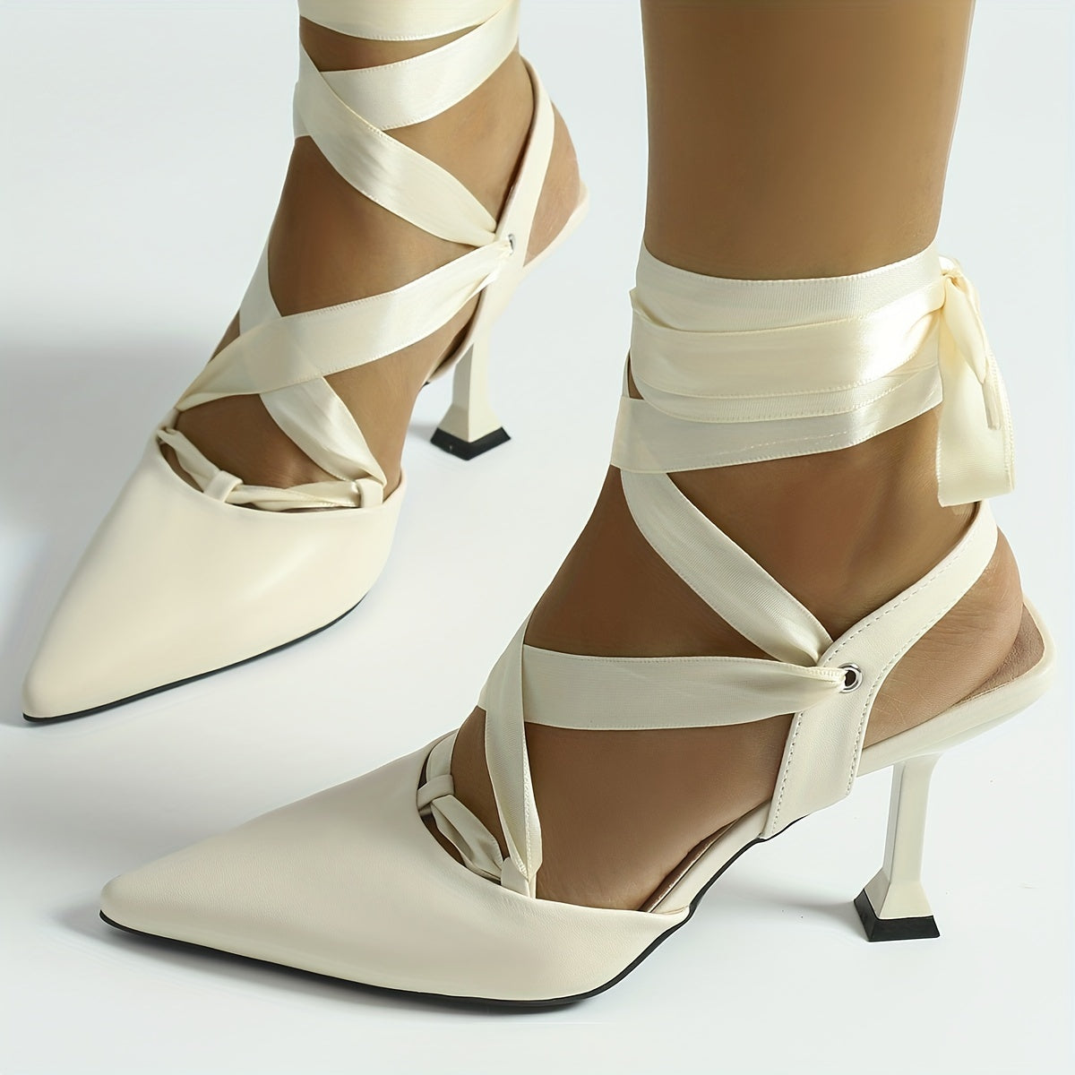 Women's Point Toe Slingback Heels Criss Cross Straps Stiletto Shoes