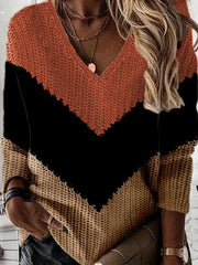  Colorblock V Neck Sweater