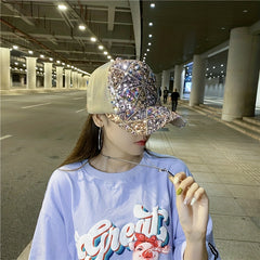 Sequin Plaid Sparkling Baseball Cap Mesh Breathable Trucker Hat Solid Y2K