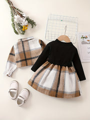 Baby Girls Preppy Style Plaid Long Sleeve Dress Set