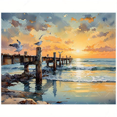 Sunset by the Pier Paint by Numbers Kit for Adults
