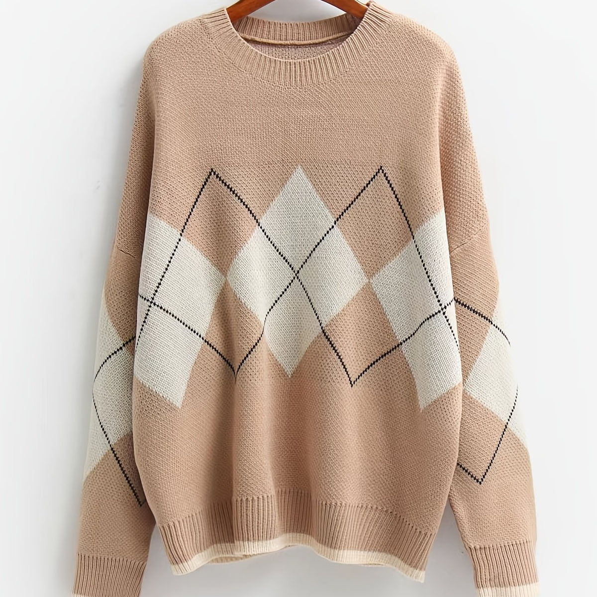  Argyle Pattern Round Neck Sweater Women's