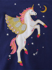 Girls Unicorn Embroidery Sweatshirt Long Sleeve Top Pullover