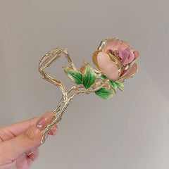 Pink Roses And Green Leaves Hair Clips Women's Hair Accessories