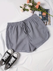  Stripe Print Elastic High Rise Stretch Shorts