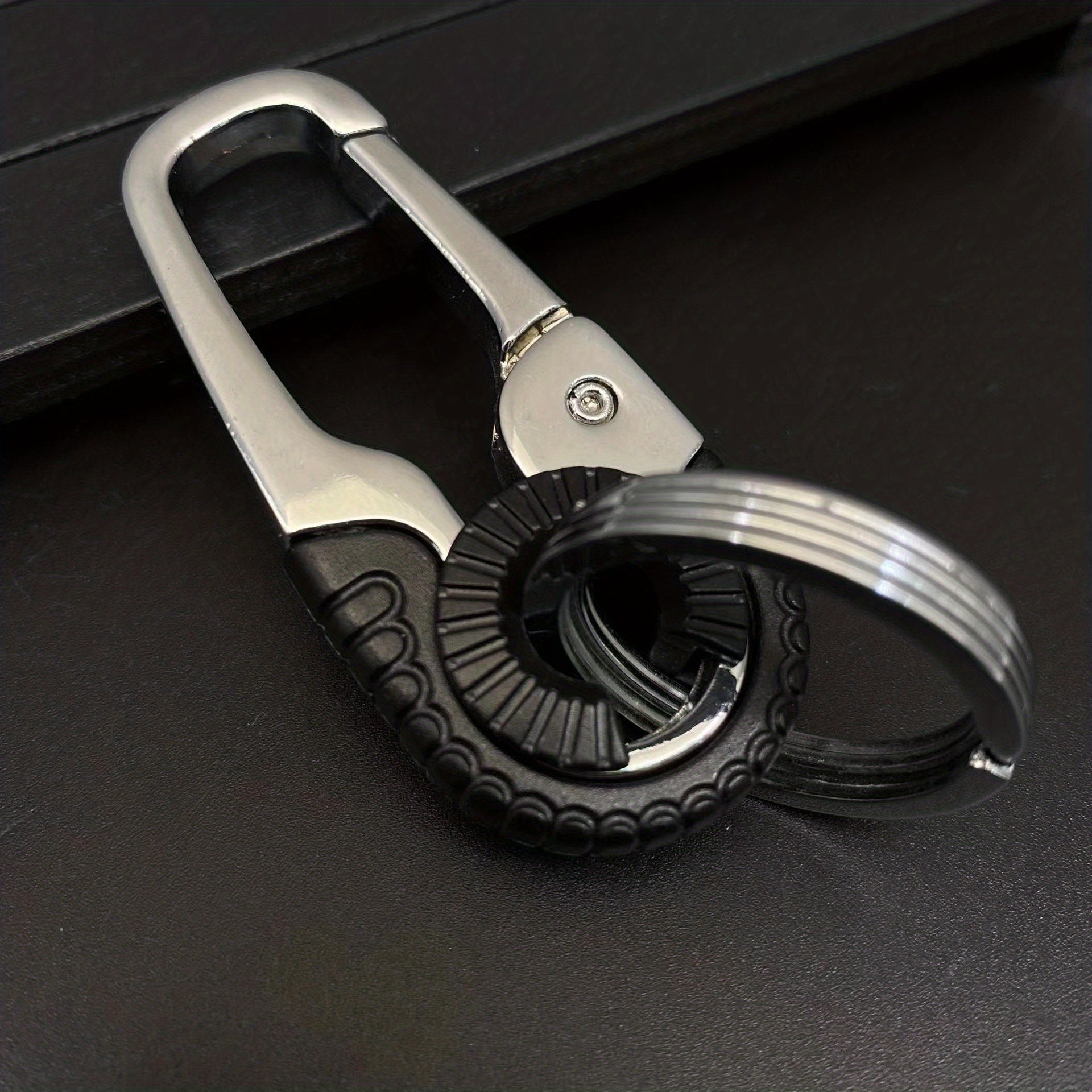 1pc Stainless Steel Keychain Hook Buckle Carabiner Double Ring Fishing Keyring