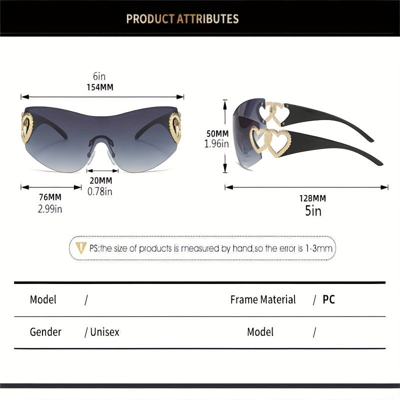 Y2K Wrap Around Sunglasses Gradient Lens Heart Hinge UV400