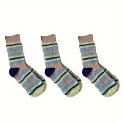 3 Pairs Colorblock Stripe Plush Socks Soft Women's Stockings