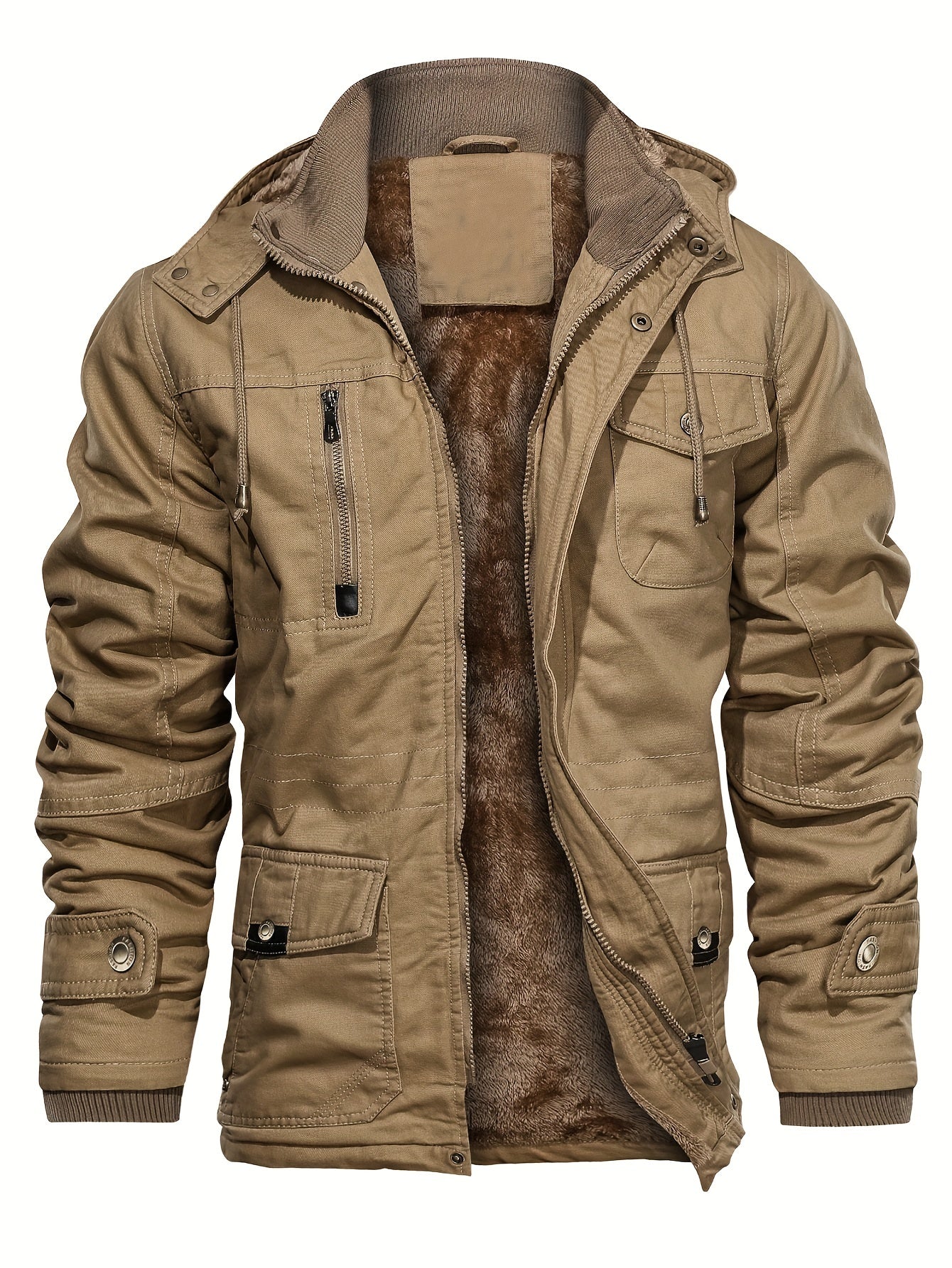 Men's Winter Cargo Jackets Thicken Outwear Fleece Lined Military Warm Coat