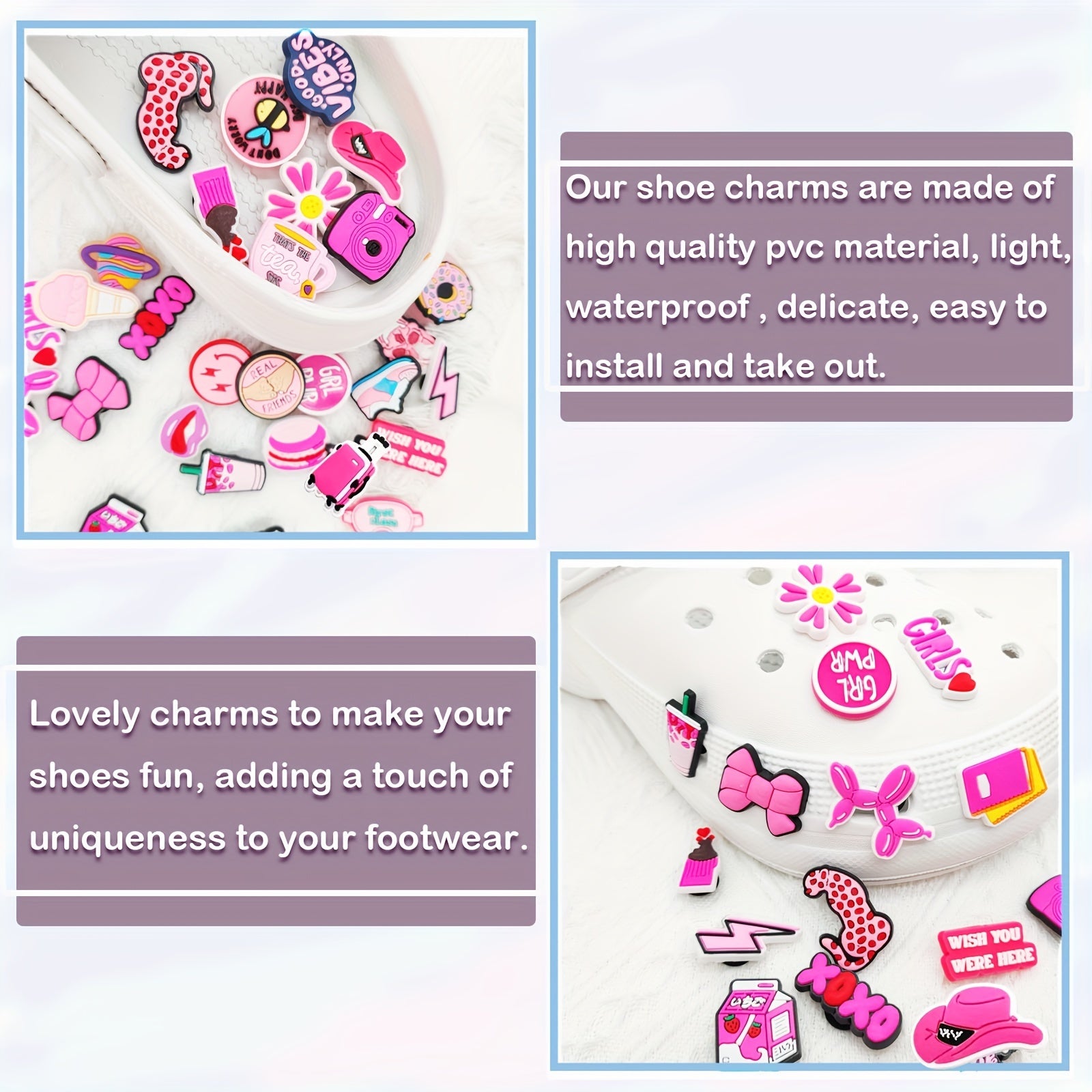 35pcs Pink Shoe Charms For Jibbitz Bubble Slides Sandals Kids Girls Boys