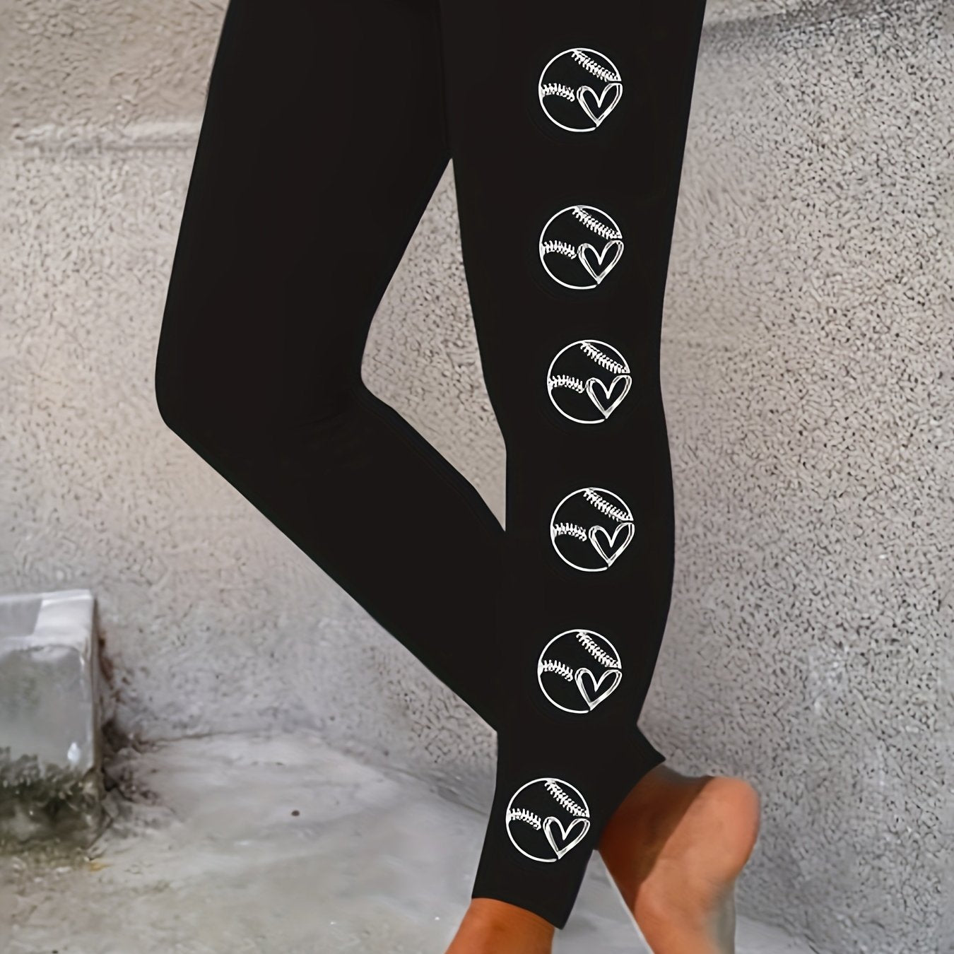  Women's Baseball Heart Print Leggings