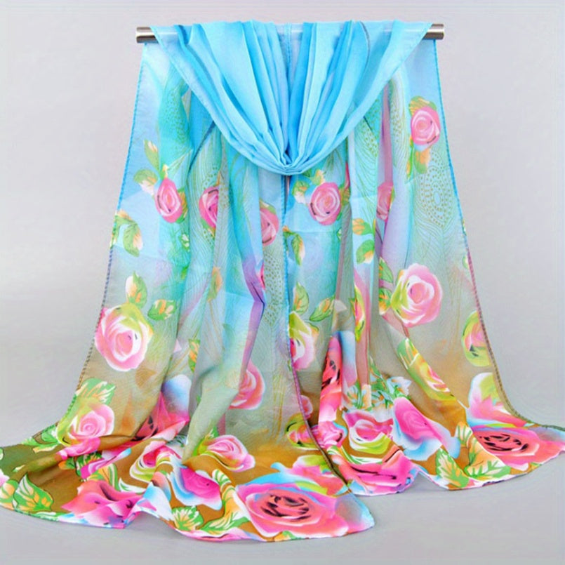 Floral Chiffon Silky Scarf Sun Protection Seaside Beach Scarf