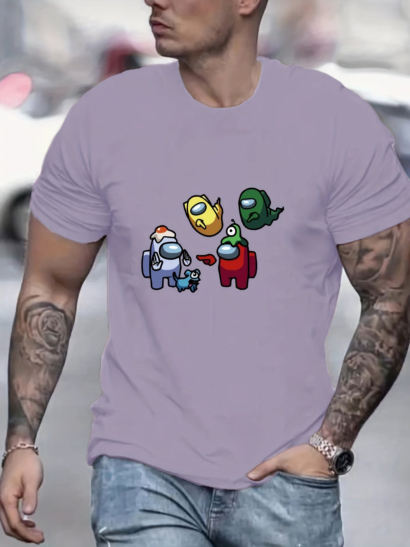 Cartoon Monster Print Men's Graphic Crew Neck Active T shirt Casual Comfy Tees
