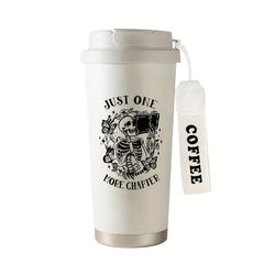 530ml Skeleton Coffee Cup Insulated Stainless Steel Dual Straws Hot & Cold